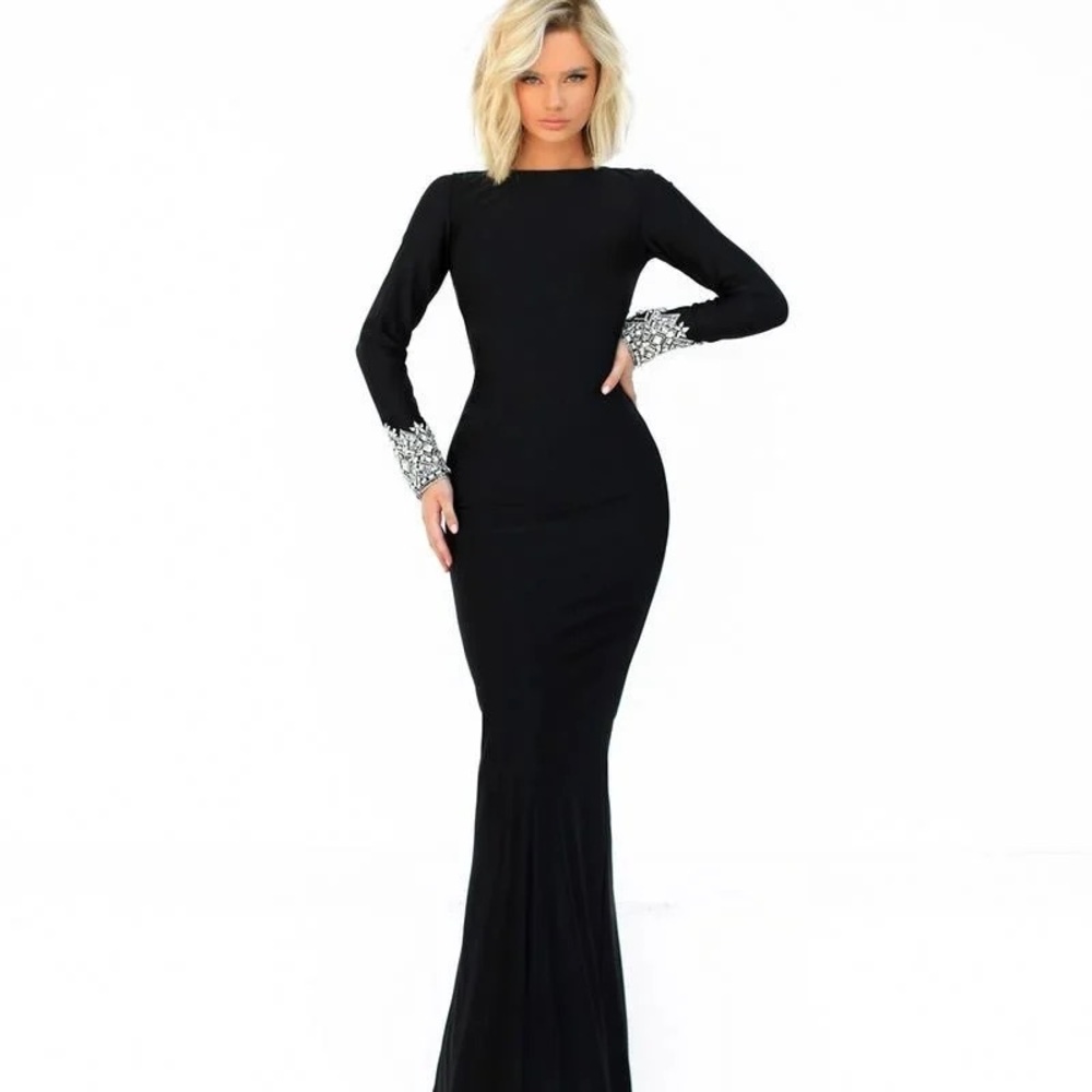 Tarik Ediz Black Gown with Silver Accents